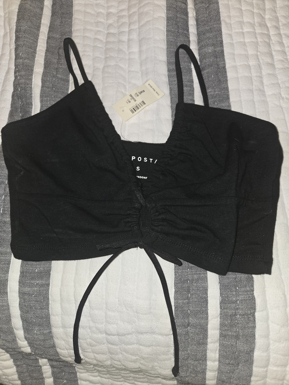 Aeropostale Black Ruched Tie-Front Crop Top